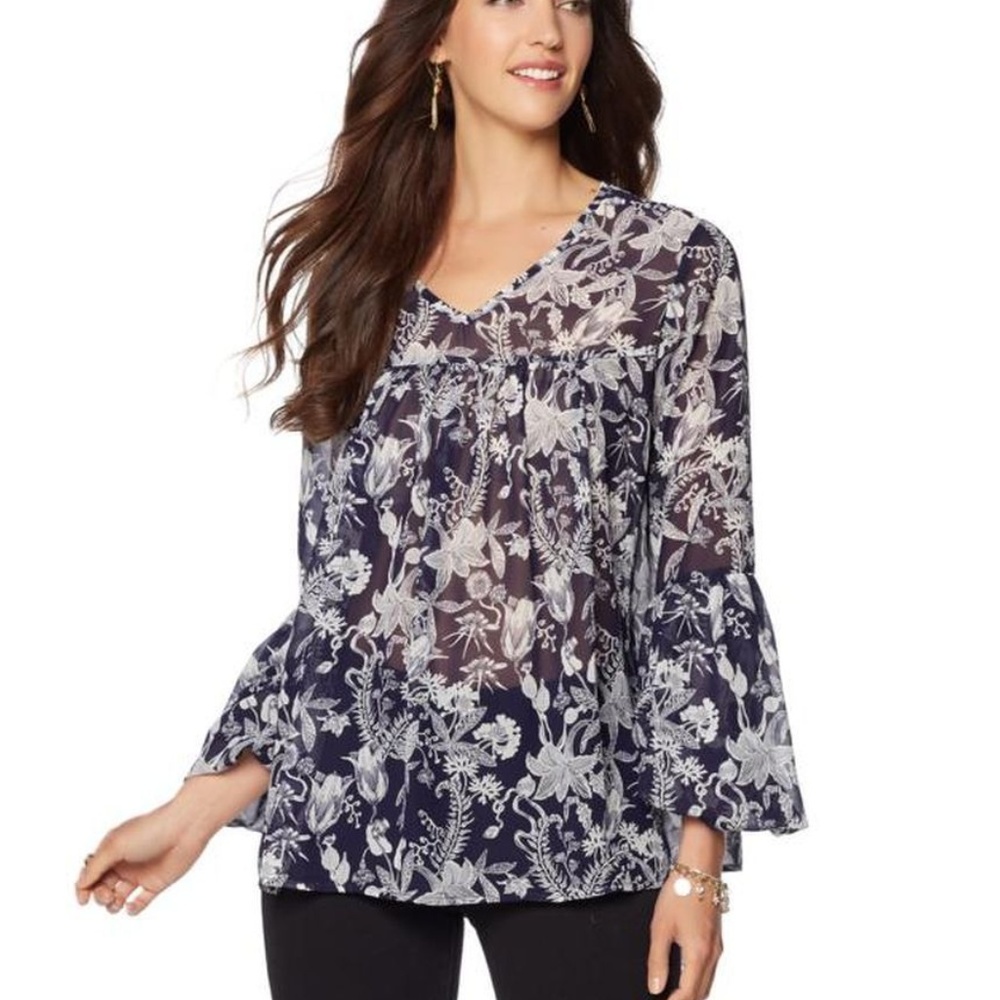 LaBellum Hillary Scott Navy Flower Peasant Blouse